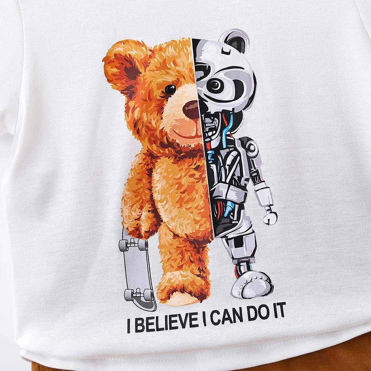 2pcs Toddler Boy Playful Bear Print Short-sleeve Tee and Shorts Set White big image 1