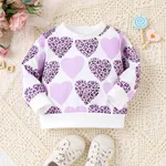 Baby Girl Allover Leopard Heart Print Long-sleeve Sweatshirt Light Purple