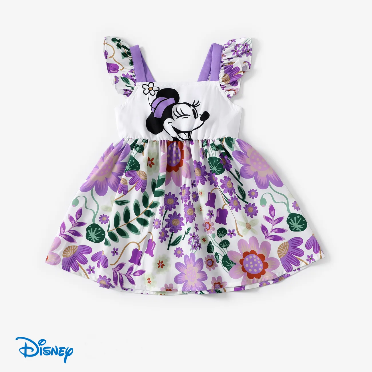 Disney Mickey and Friends Toddler Girls 1pc Floral All-over Print Ruffled/Flutter-sleeve Dress  Purple big image 1