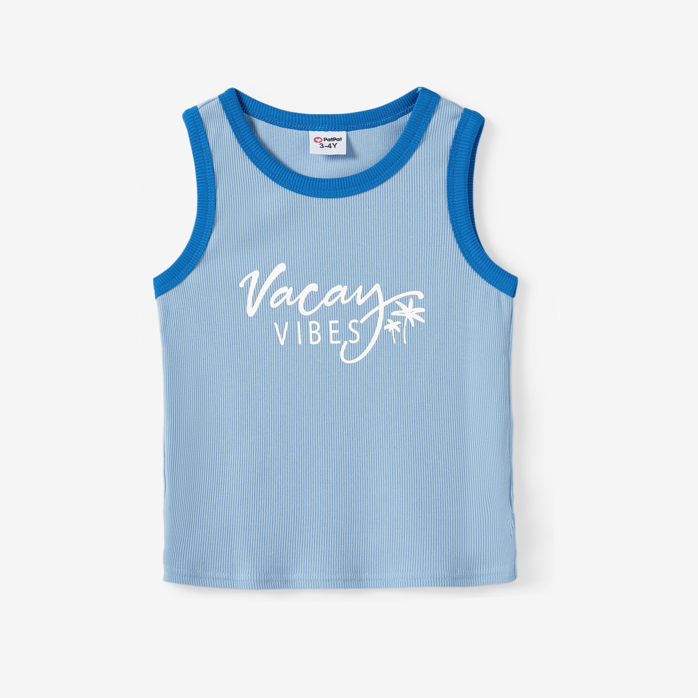 

Mommy and Me Matching Vacation Vibe Light Blue Sleeveless Ribbed Tank Top