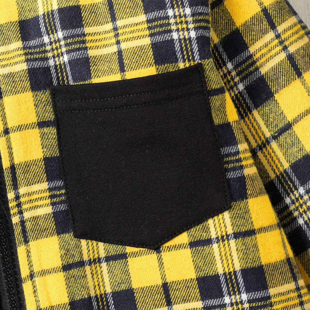 Kid Boy Plaid Colorblock Zipper Hooded Jacket Yellow big image 1