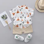 2pcs Baby Boy 95% Cotton Short-sleeve All Over Cactus Print Button Up Shirt and Solid Shorts Set Orange