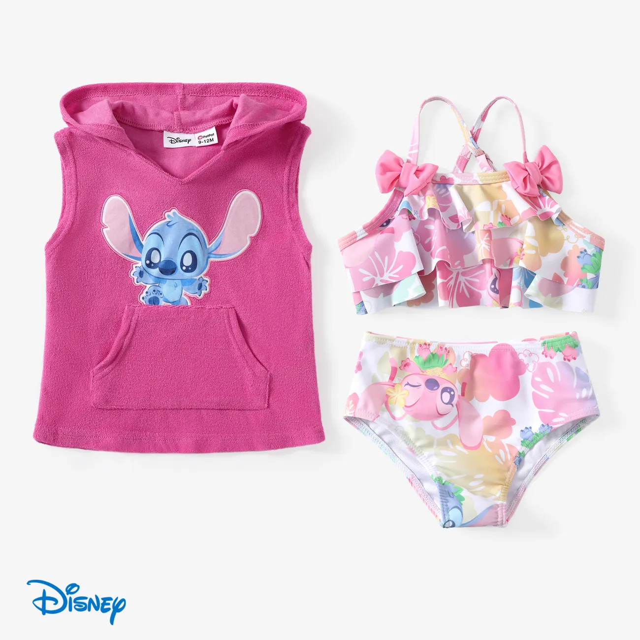 Disney Stich 2 Stück Mädchen Rüschenrand Kindlich Tropische Pflanzen und Blumen Badebekleidung Mehrfarbig big image 1
