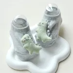 Calcetines de piso de algodón antideslizante con apliques de animales para bebés / niñas pequeñas Gris