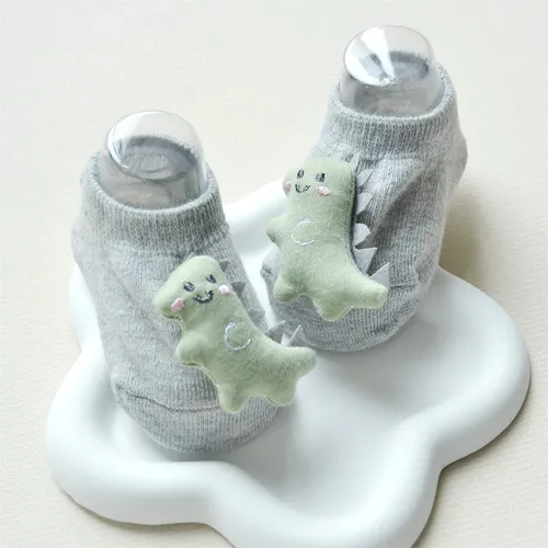 Calcetines de piso de algodón antideslizante con apliques de animales para bebés / niñas pequeñas
