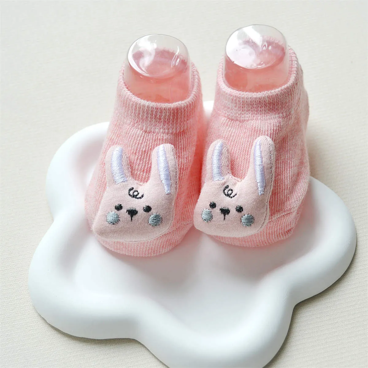 Calcetines de piso de algodón antideslizante con apliques de animales para bebés / niñas pequeñas Rosado big image 1