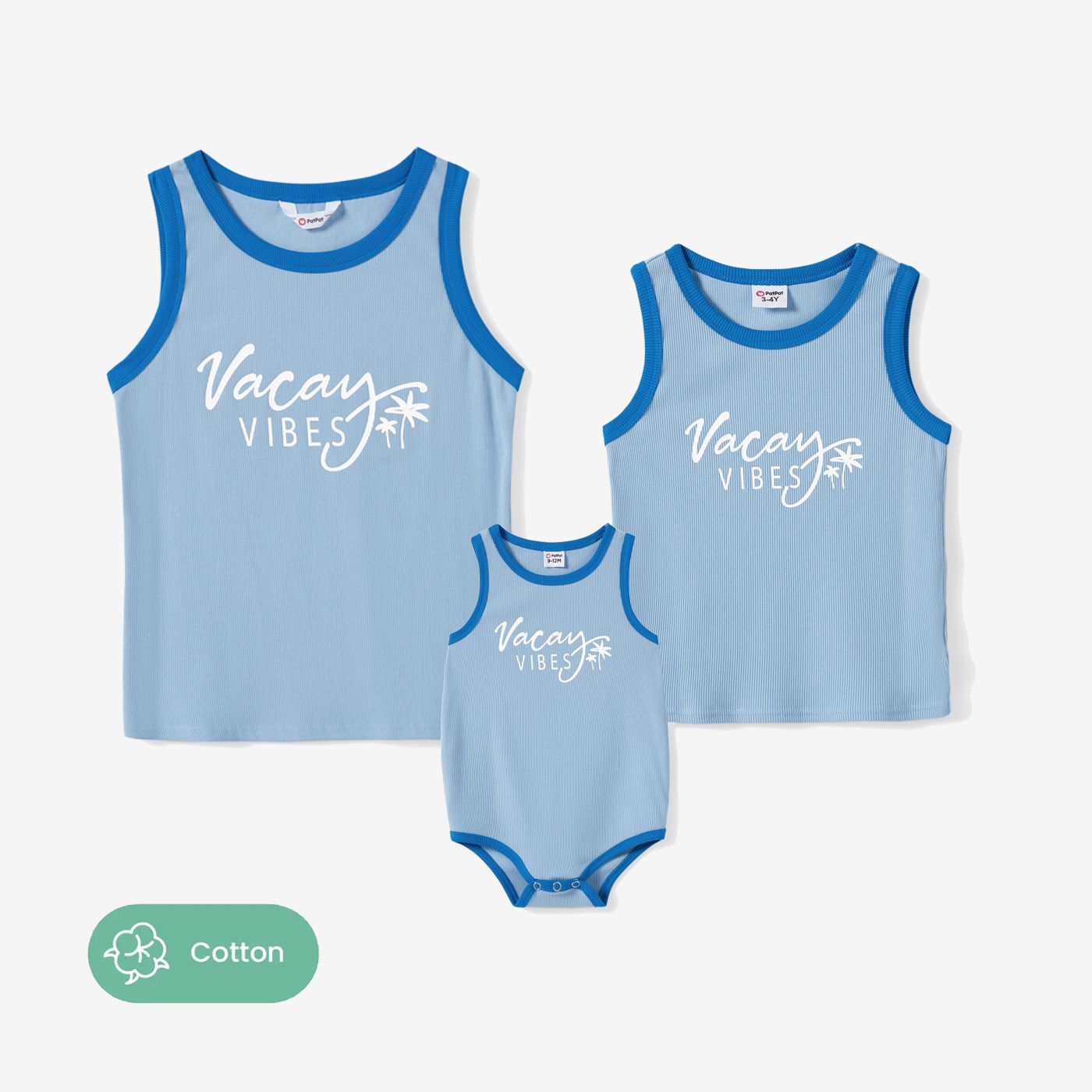 

Mommy and Me Matching Vacation Vibe Light Blue Sleeveless Ribbed Tank Top