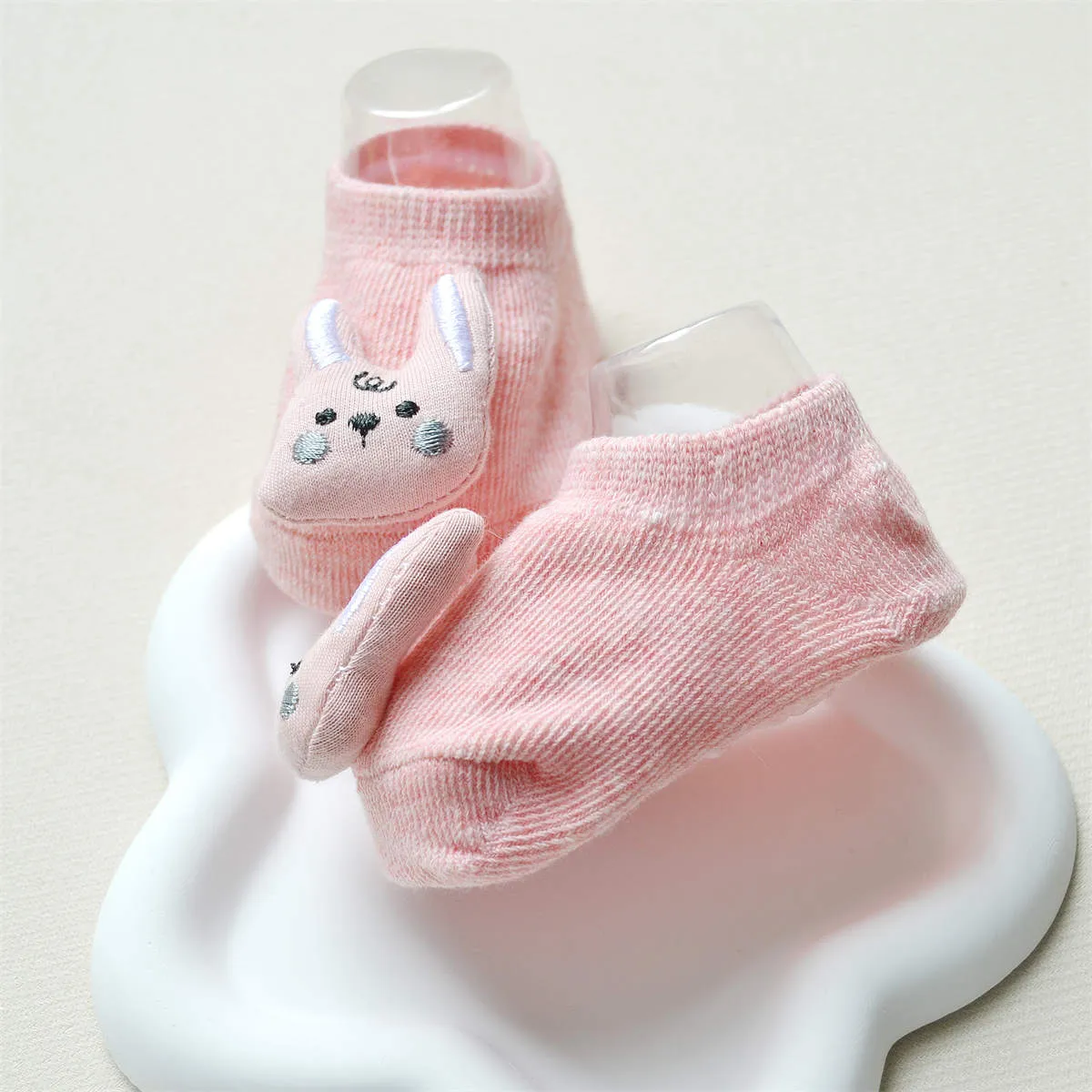 Calcetines de piso de algodón antideslizante con apliques de animales para bebés / niñas pequeñas Rosado big image 1