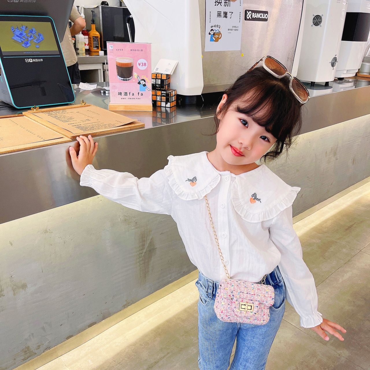 幼兒/兒童女孩甜美風格亞麻棉斜挎鏈條包