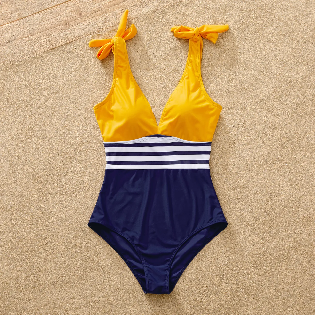 ملابس السباحة إطلالة العائلة للجنسين خطوط كتلة اللون big image 1