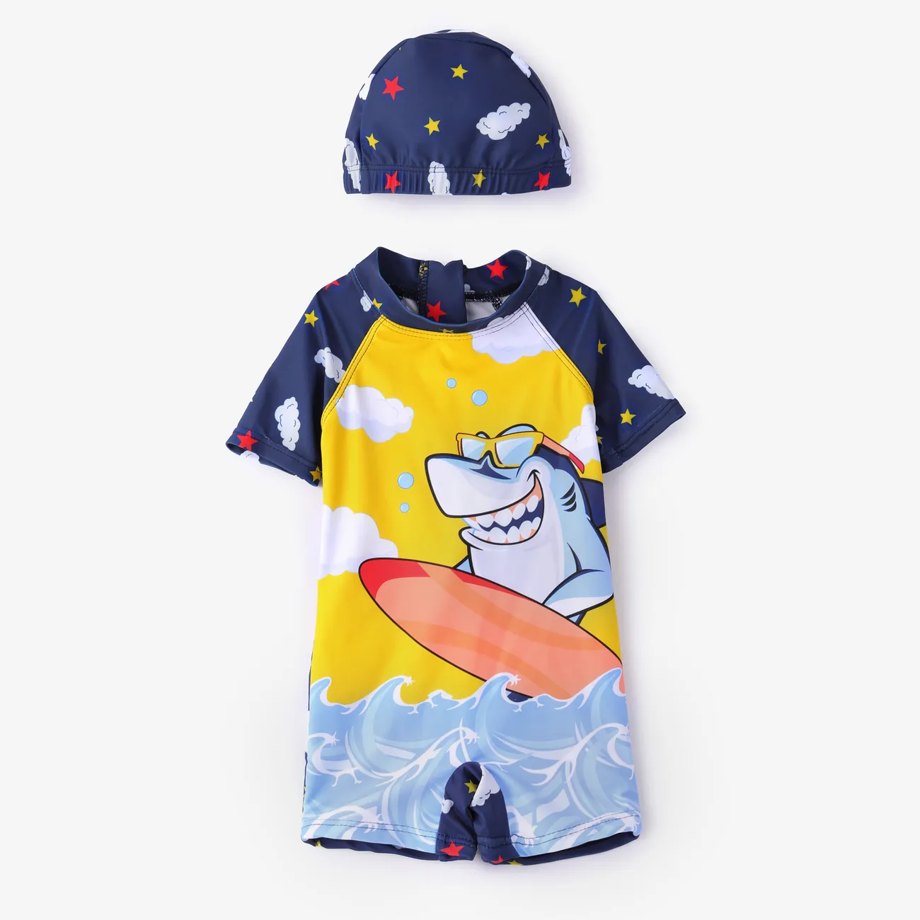 2件 嬰兒 男 立領 鯊魚 童趣 短袖 泳衣 藍色 big image 1