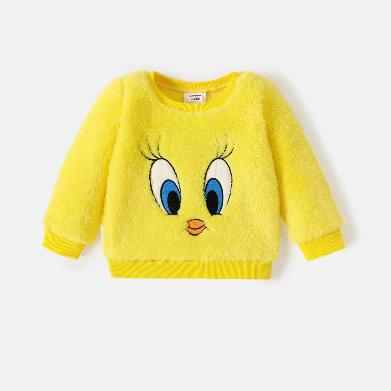 Looney Tunes Baby Boy/Girl Cartoon Animal Embroidered Long-sleeve Thermal Fuzzy Pullover Yellow big image 1