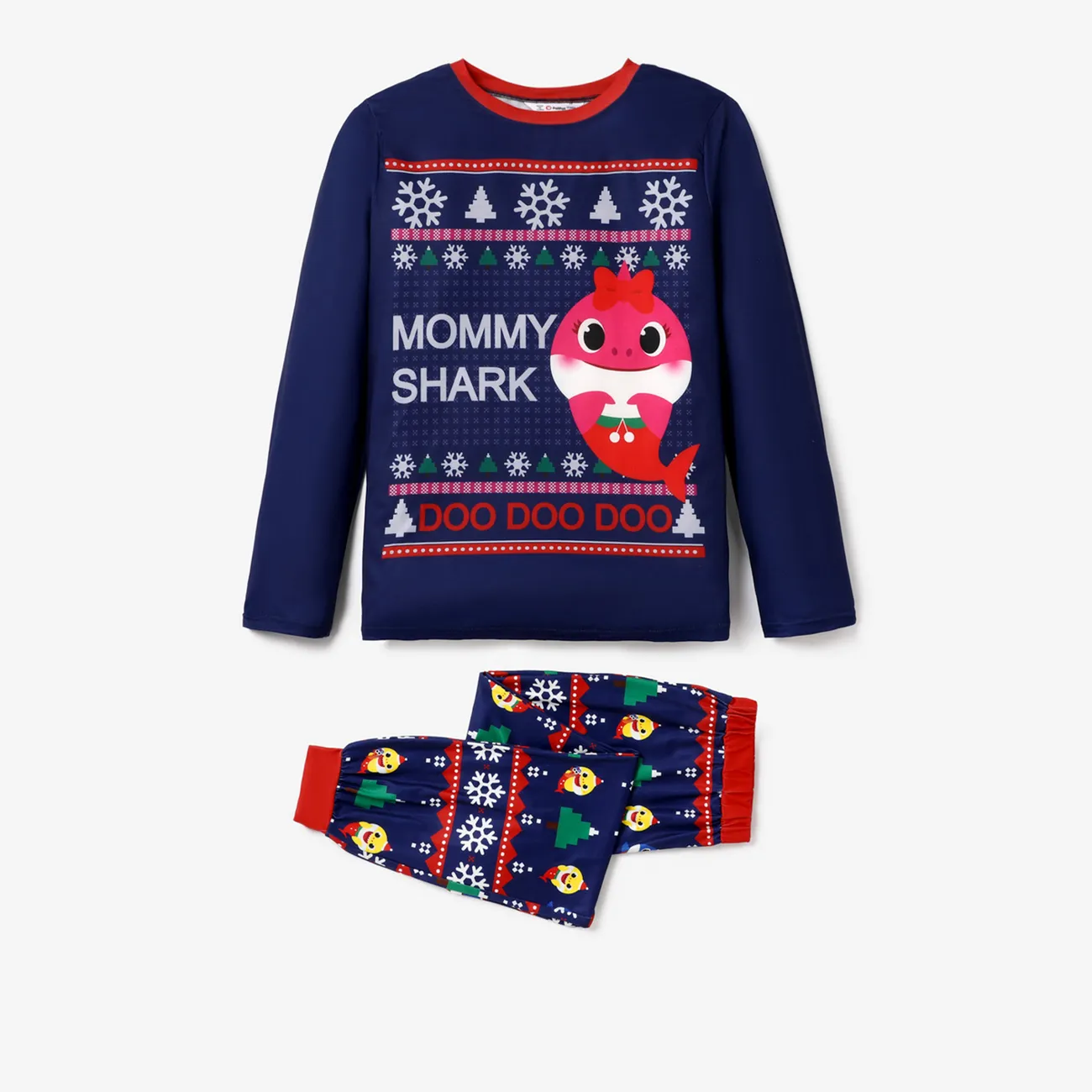 Baby Shark Noël Look Familial Manches longues Tenues de famille assorties Pyjamas (Flame Resistant) bleu profond big image 1