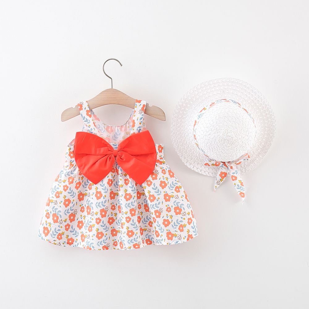 Little Daisy 2pc Dress Set for Baby Girls - Soft Lightweight  Cotton-Linen Fabric, Back Bowknot Desi