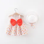 Little Daisy 2pc Dress Set for Baby Girls - Soft Lightweight  Cotton-Linen Fabric, Back Bowknot Design Orange