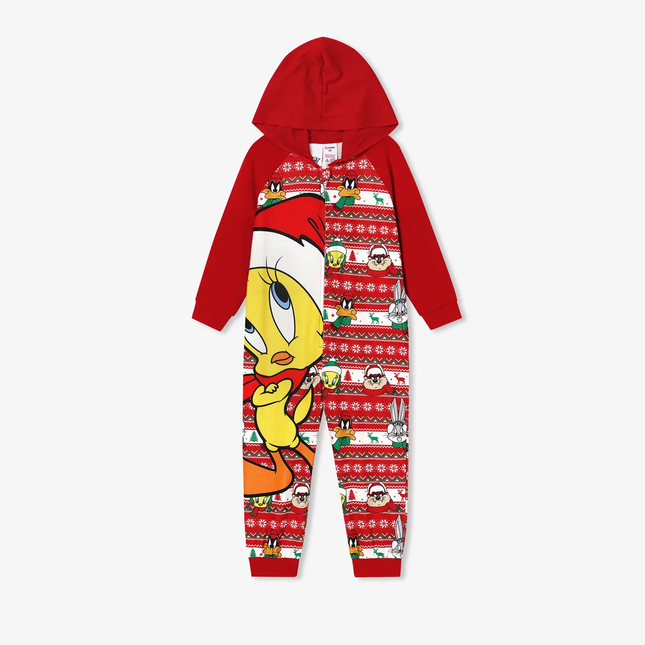Looney Tunes Family Matching Long-sleeve Christmas Print Pajamas  (Flame Resistant) Red big image 1