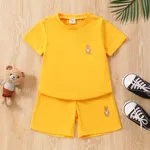 Toddler Boy 2pcs Casual Solid Tee and Shorts Set Yellow