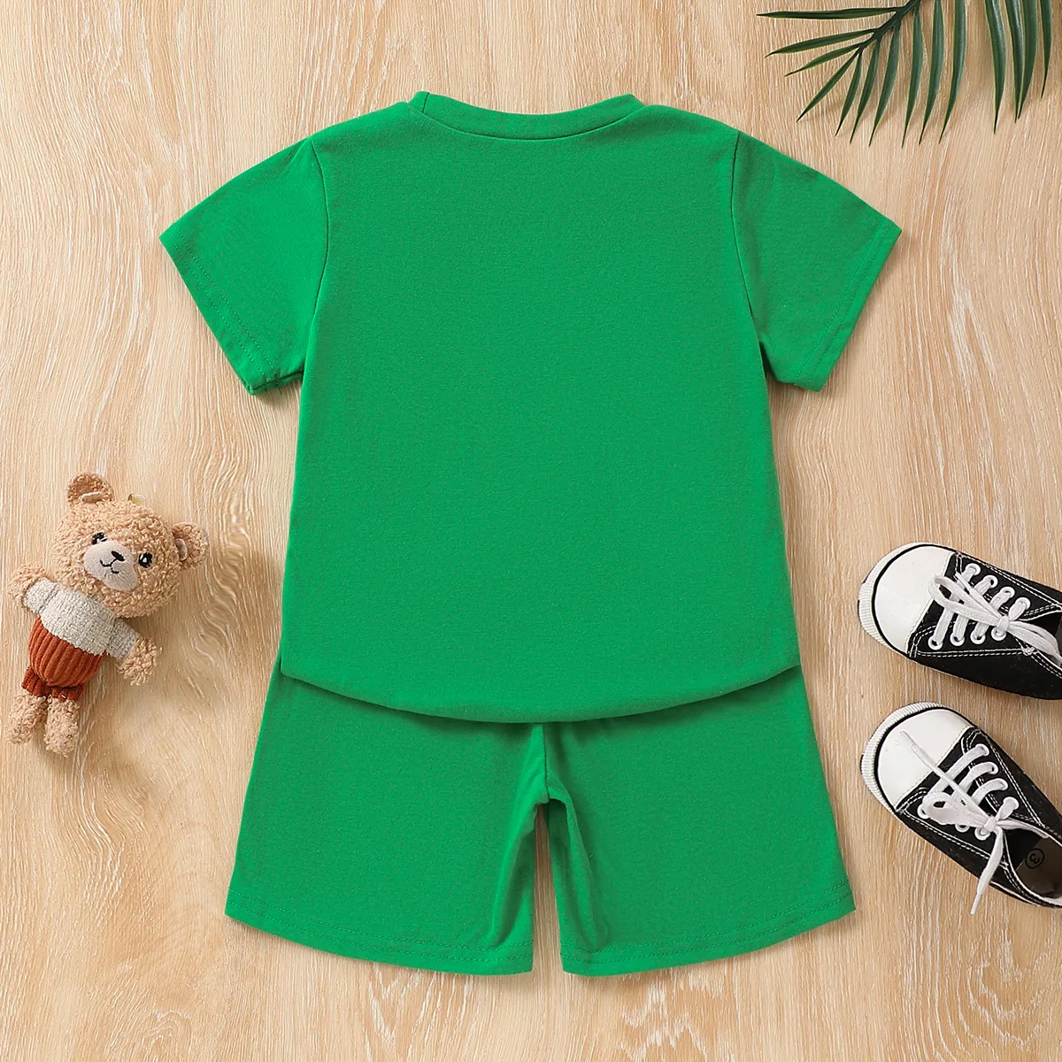 Toddler Boy 2pcs Casual Solid Tee and Shorts Set Green big image 1