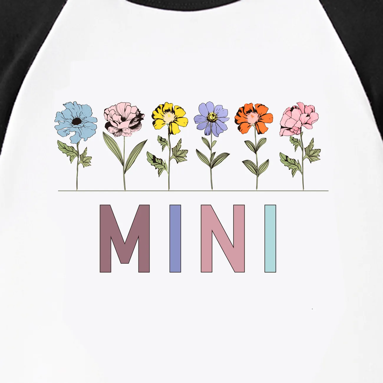 Mother's Day Mommy and Me Flower Pattern Letter Print Short Sleeves Tops White big image 1
