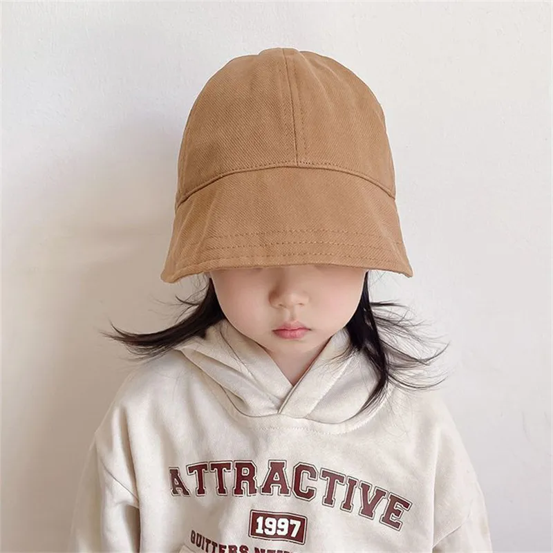 嬰兒/幼兒/兒童休閒風格純色寬邊抽繩帽 咖啡色 big image 1