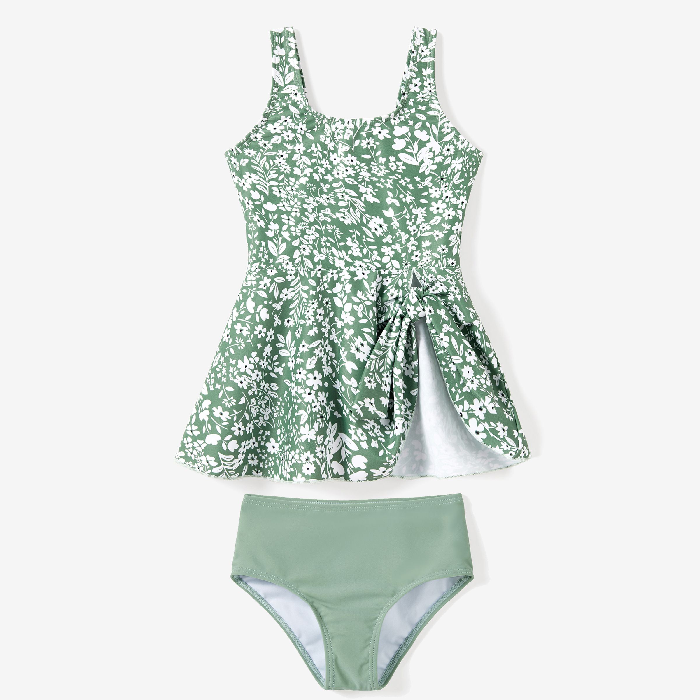 

Family Matching Swimsuit Drawstring Swim Trunks or Ditsy Floral Bow Side Tankini