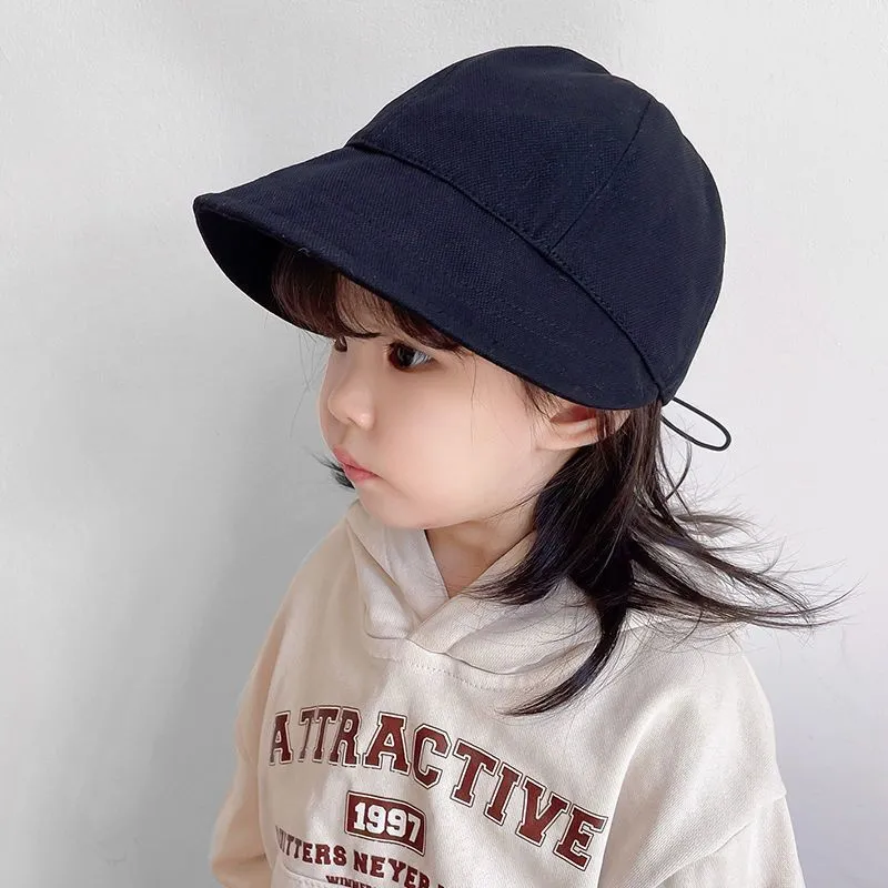 Baby/toddler/kid Casual Style Solid Color Wide-Brimmed Drawstring Hats Black big image 1
