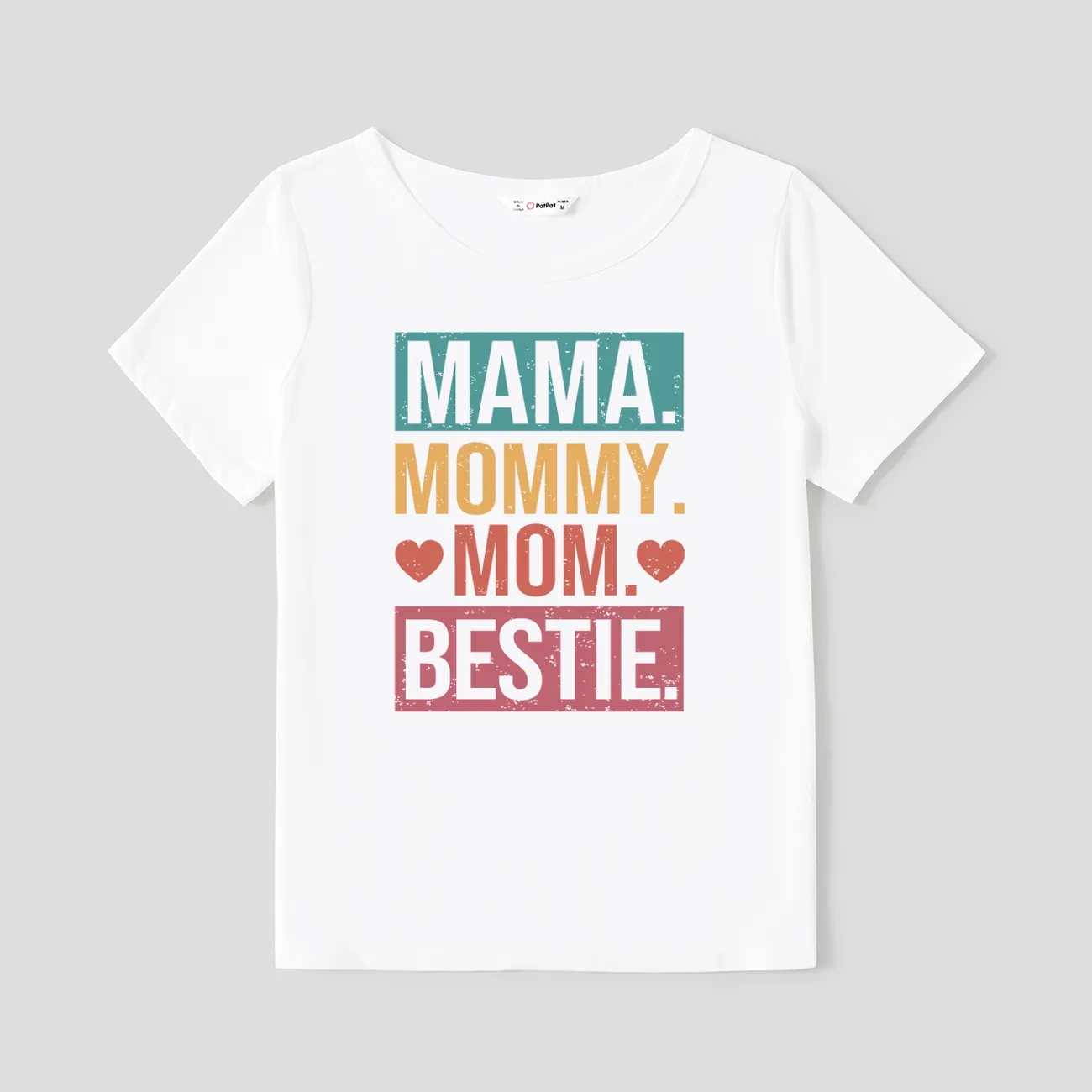 Mother's Day Mommy and Me Short Sleeves Colorful Text Design Bestie Top  White big image 1
