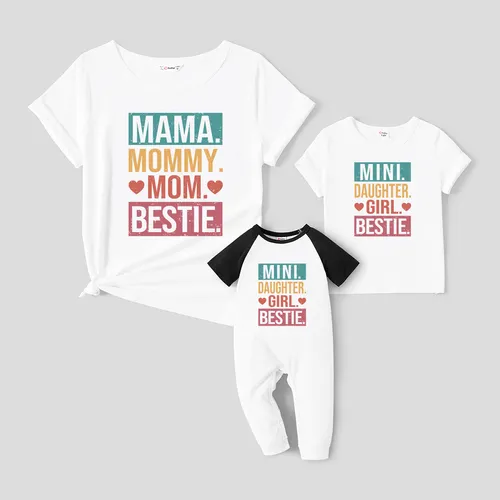 Mother's Day Mommy and Me Short Sleeves Colorful Text Design Bestie Top 