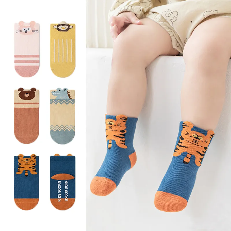 女嬰/男孩卡通動物防滑地板襪 藏青 big image 1