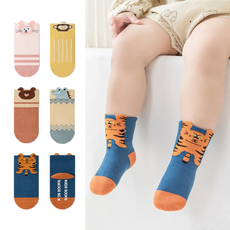 Baby Girl/Boy Cartoon Animal Anti-Slip Floor Socks Dark Blue big image 1