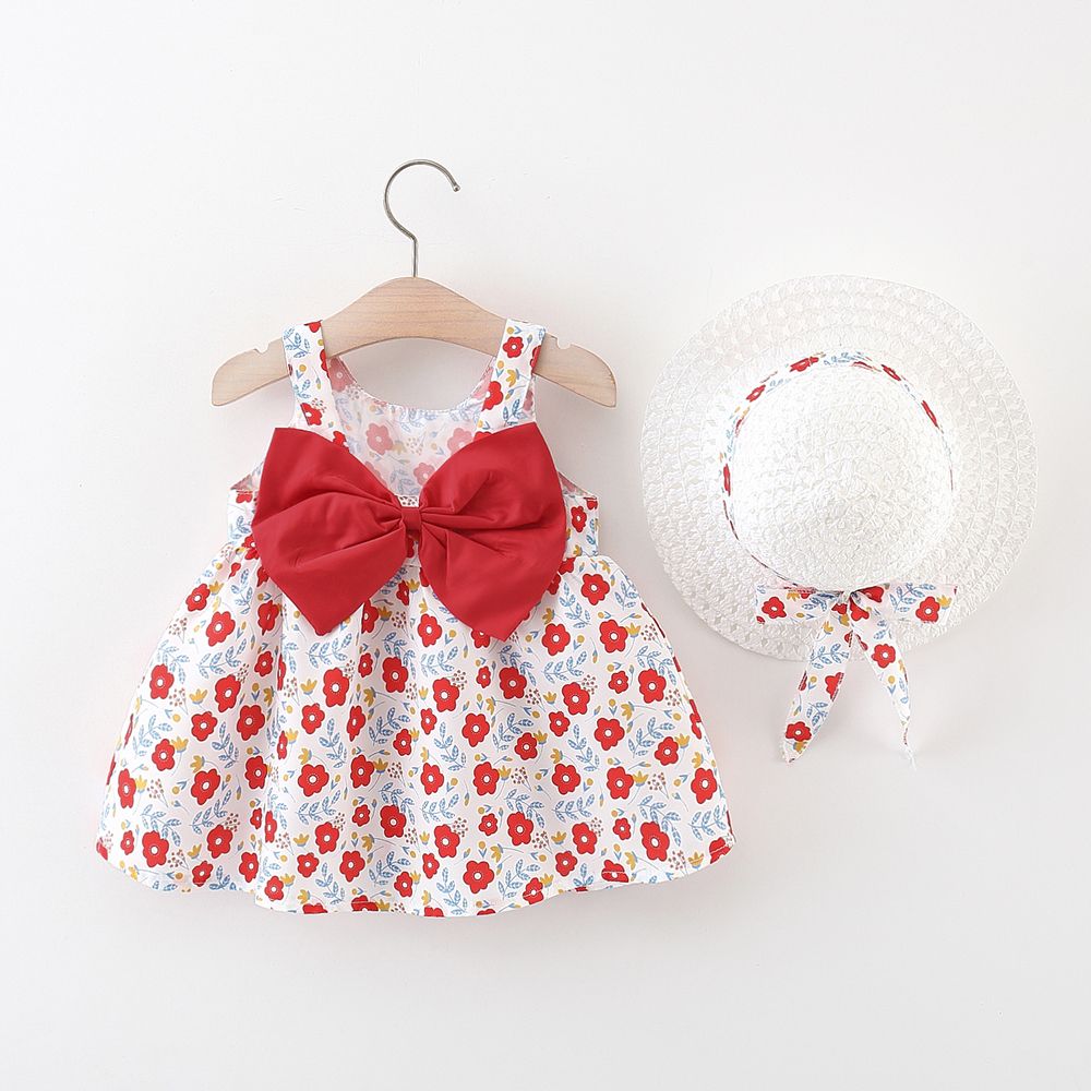 Little Daisy 2pc Dress Set for Baby Girls - Soft Lightweight  Cotton-Linen Fabric, Back Bowknot Desi