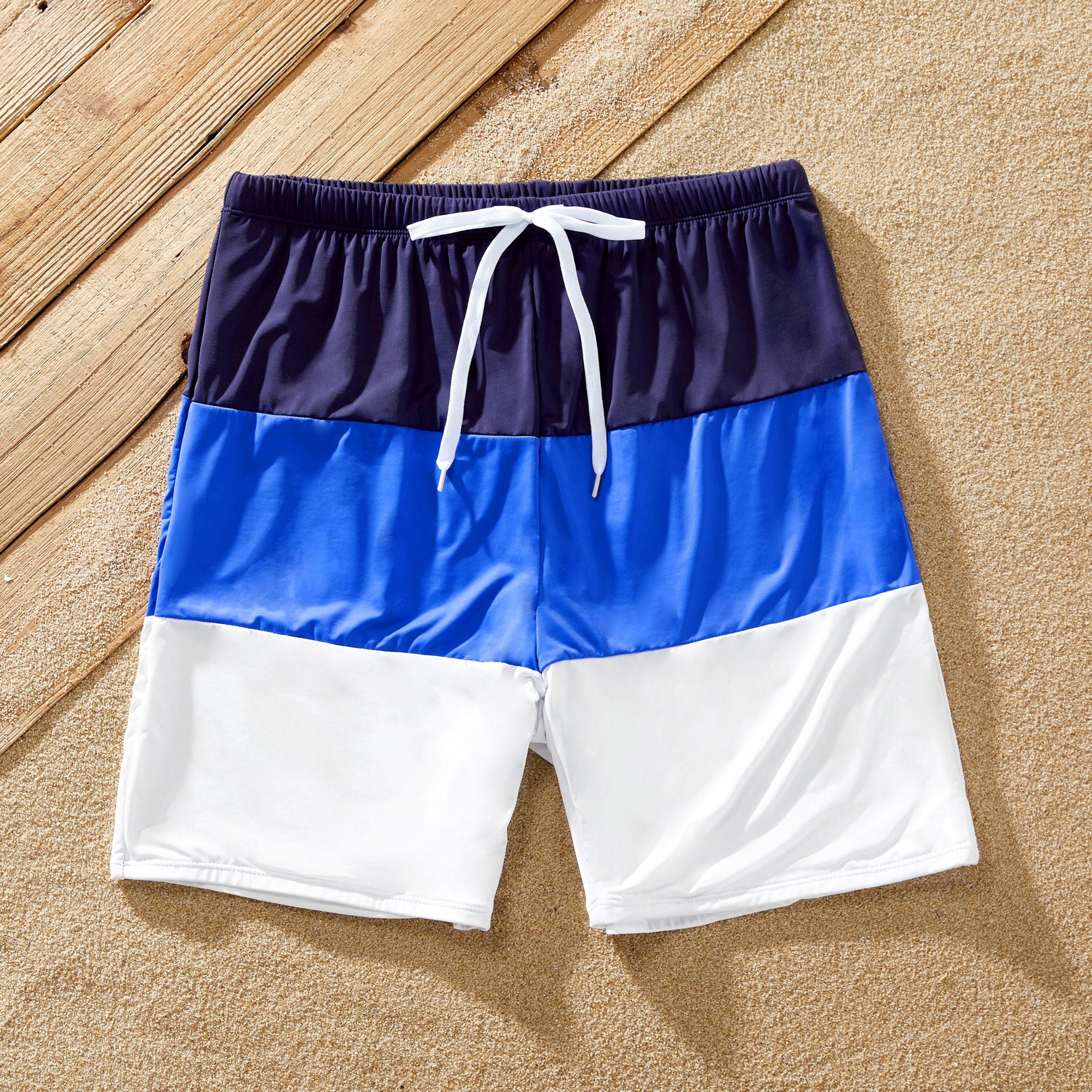 

Family Matching Swimsuit Colorblock Drawstring Swim Trunks or Ruffle Trim One-Piece Swimsuit (Sun-Protective)