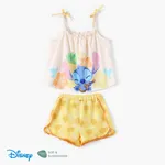 Disney Stitch Toddler Girls 2pcs Naia™ Lovely Stitch Heart/Palm Leaf Print Shoulder Straps with Bows Top with Shorts Set Yellow