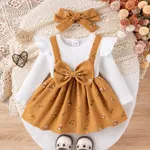 2件 嬰兒 立體造型 優雅 長袖 連衣裙 薑黃色