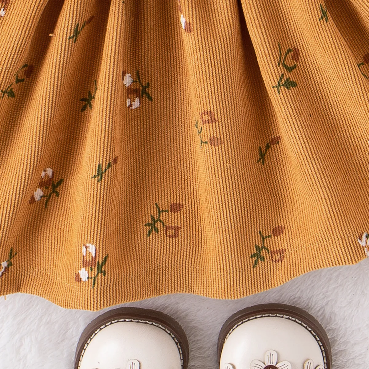 2件 嬰兒 立體造型 優雅 長袖 連衣裙 薑黃色 big image 1
