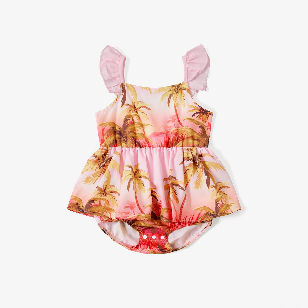 Family Matching Beach Shirt and Pink Tropical Plant Floral V Neck Bow Side Dress Sets Multi-color big image 1