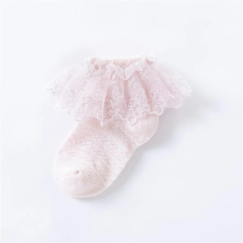 Calcetines de malla de borde de encaje de color sólido de estilo dulce para bebé / niño pequeño Rosado