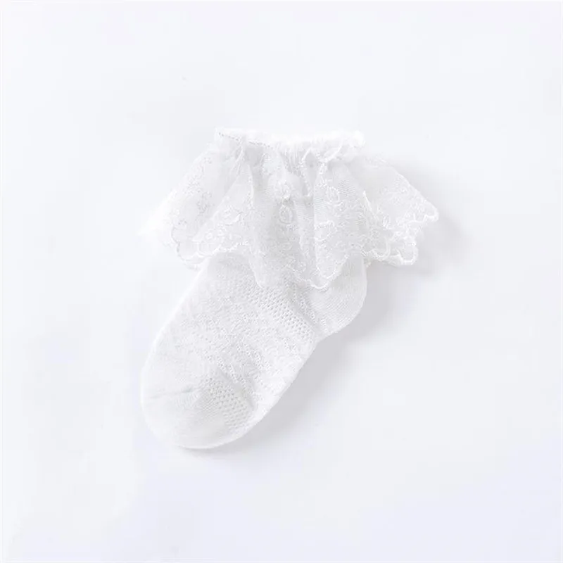 Baby/toddler Girl Sweet Style Solid Color Lace Edge Mesh Socks White big image 1