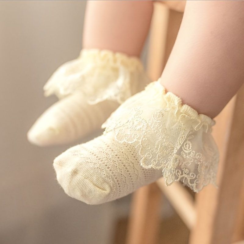 

Baby/toddler Girl Sweet Style Solid Color Lace Edge Mesh Socks