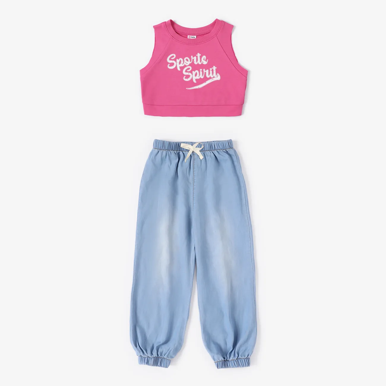 Toddler/Kid Girl 2pcs Cooling Denim Tank Top e Jeans Set Roseo big image 1