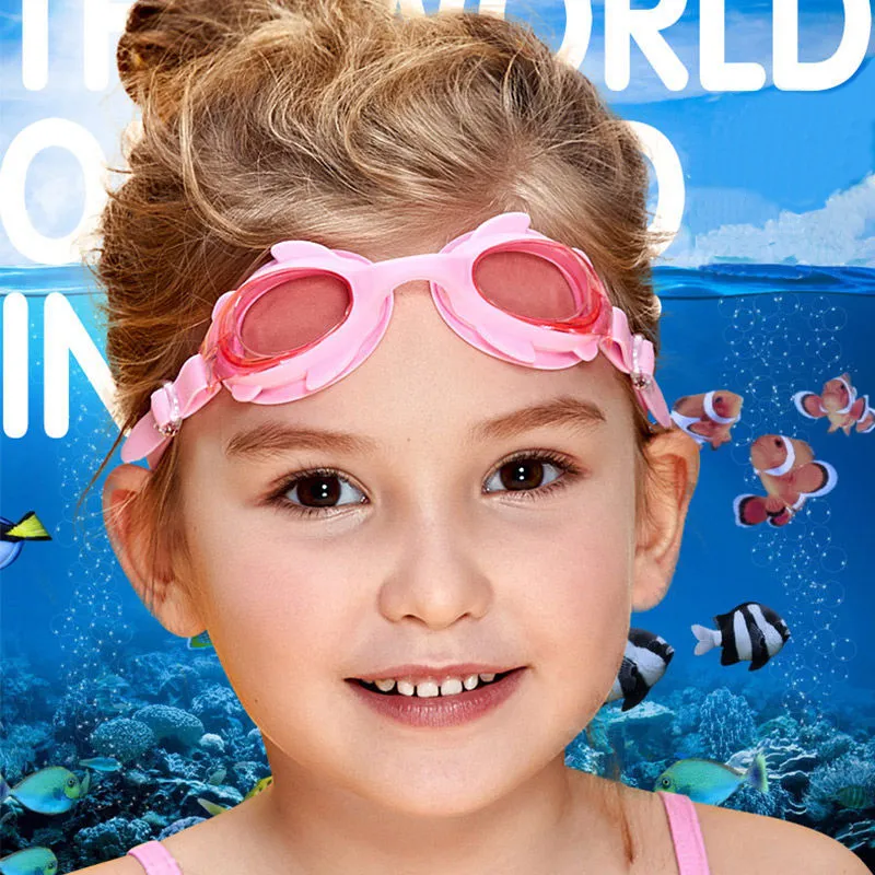 Criança / crianças Menina / menino bonito peixe forma impermeável à prova de nevoeiro óculos de natação Rosa big image 1