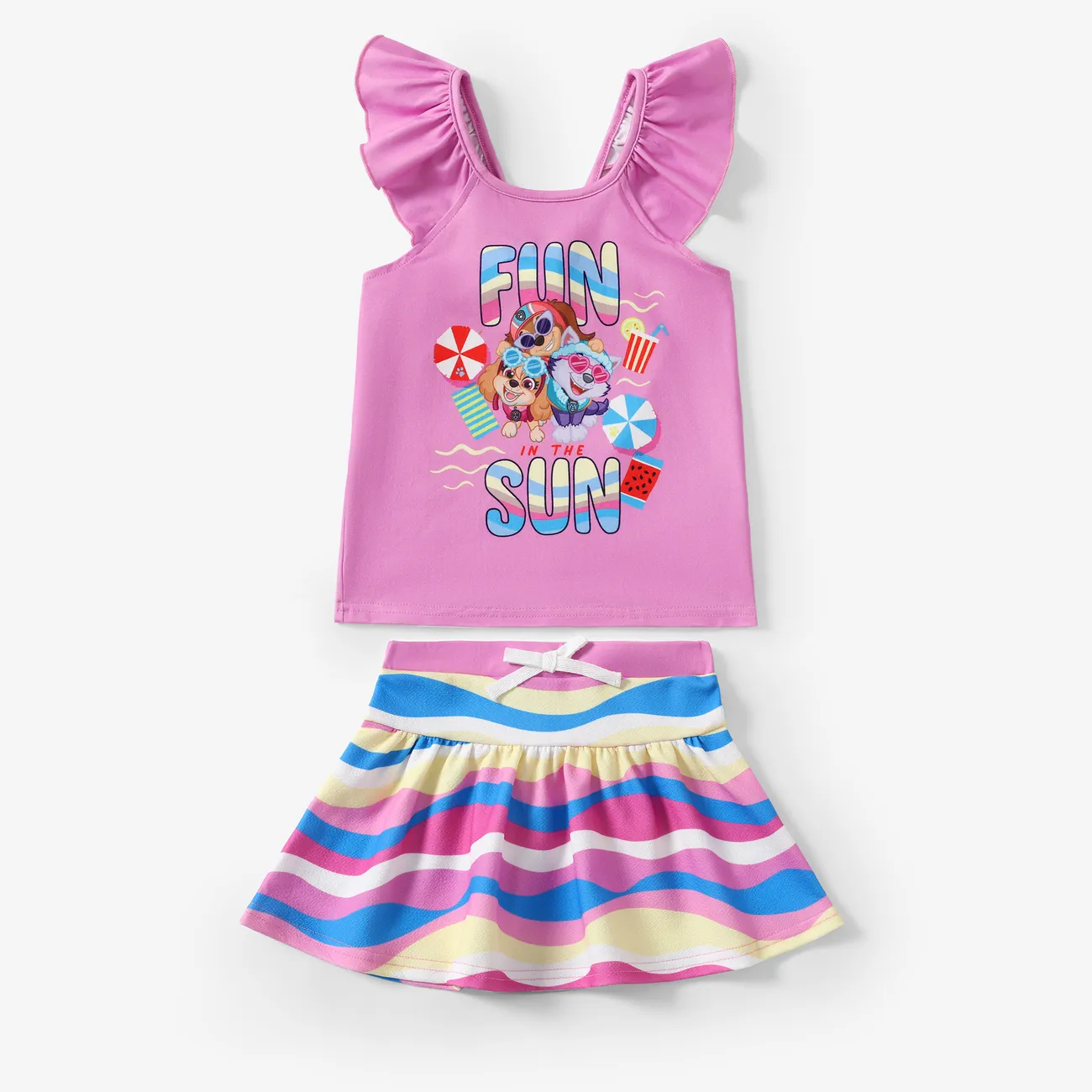 Paw Patrol Toddler Girls 2pcs Summer-theme Character Print Flutter-sleeve Top with Striped Skirt Set PINK-1 big image 1