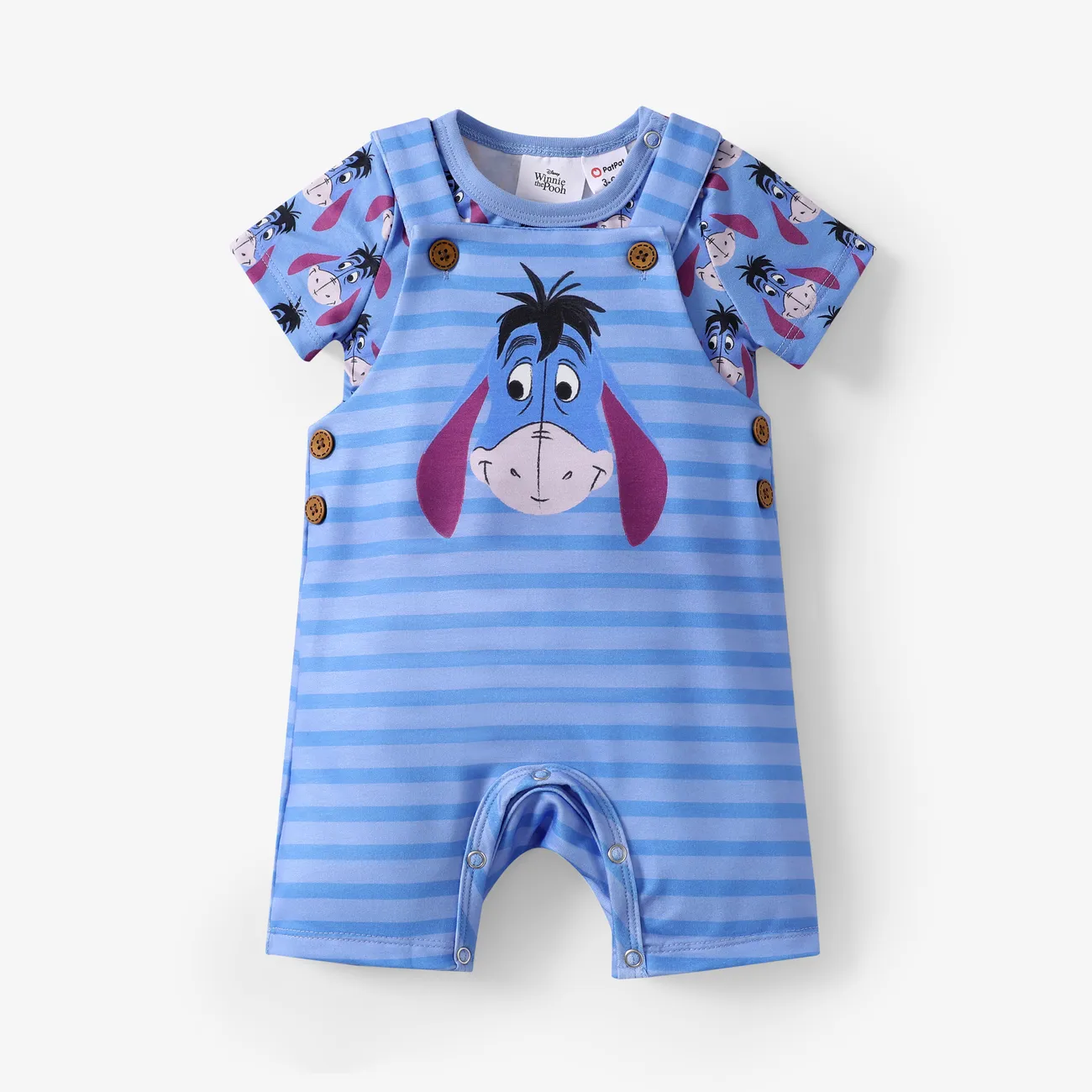 Disney Winnie the Pooh Baby Boys/Girls 2pcs Naia™ Character All-over Print Tee with Striped Overall Set Blue big image 1