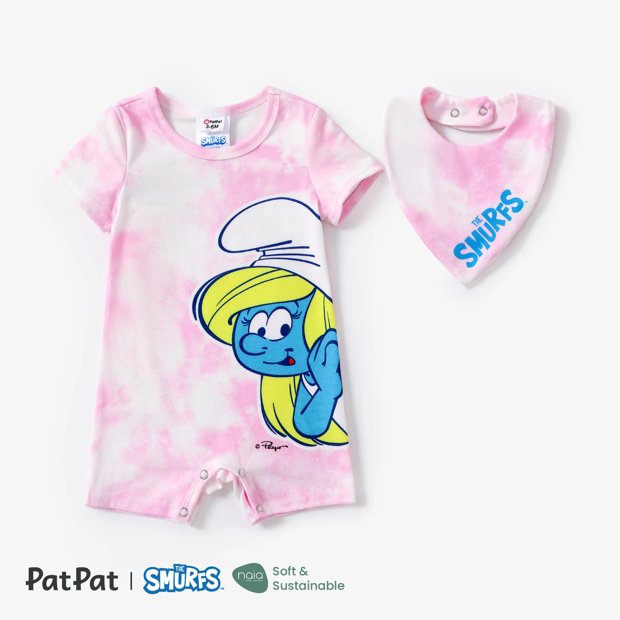 

The Smurfs Baby Boys/Girls 2pcs Naia™ Tie-dye fun Character Print Onesie with Saliva Towel Set