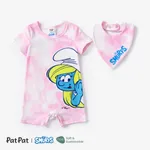 The Smurfs Baby Boys/Girls 2pcs Naia™ Tie-dye fun Character Print Onesie with Saliva Towel Set Pink