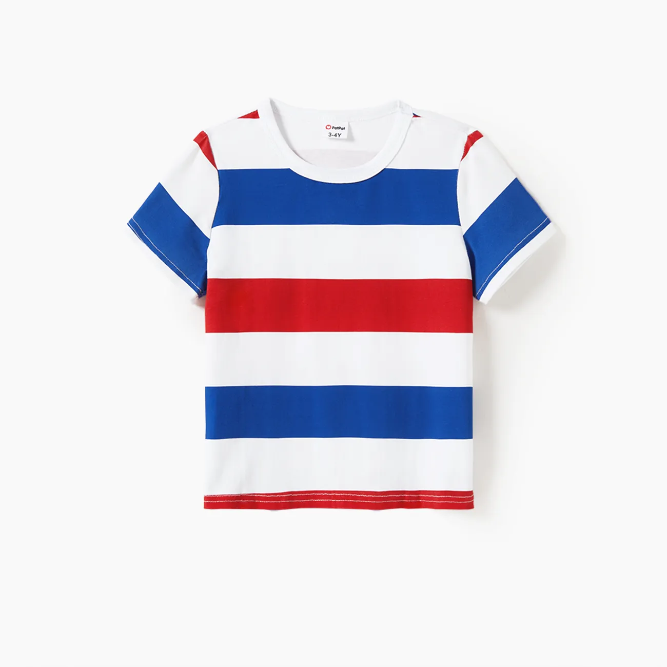 Independence Day Family Matching Three Colors Stripe T-shirt and Notched Neck Belted Dress Sets MultiColour big image 1