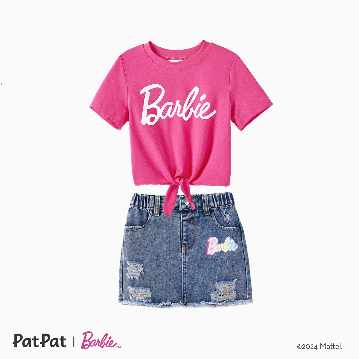 Barbie Mommy and Me Colorful Classic Letter Logo Print Denim Skirt Blue big image 1