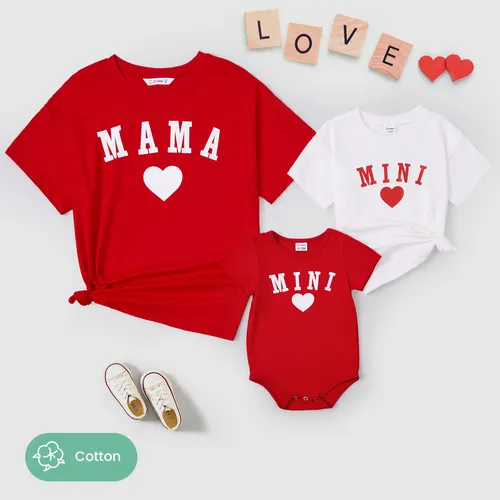 Mommy and Me Oversize Heart Pattern Cotton Short Sleeves Top