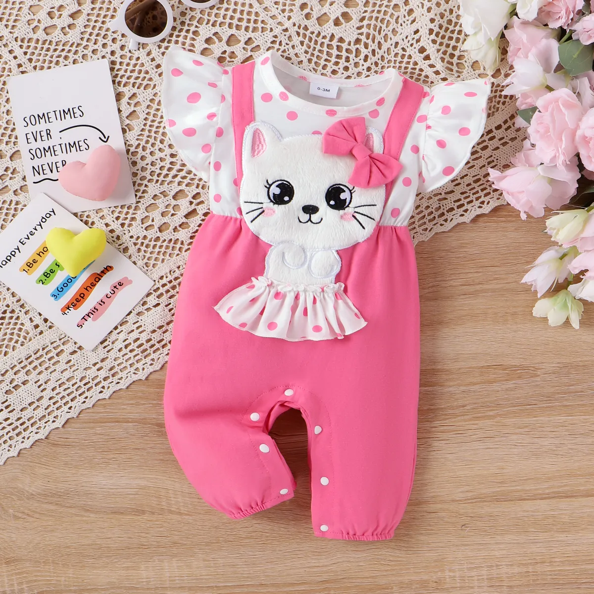 Baby Girl Sweet Hyper-Tactile 3D Giraffe Short Sleeve Jumpsuit