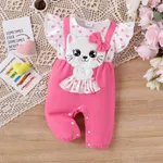 Baby Girl Sweet Hyper-Tactile 3D Giraffe Short Sleeve Jumpsuit Pink